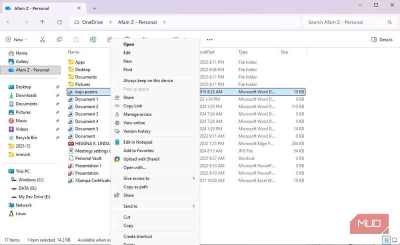 گزینه تاریخچه نسخه OneDrive