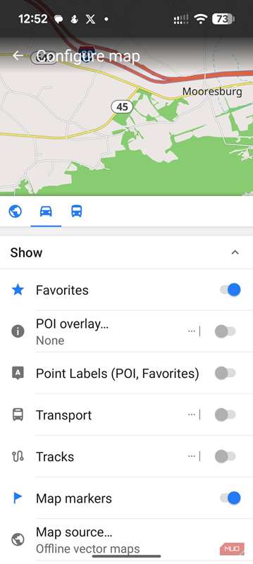 اسکرین‌شاتی که سفارشی‌سازی‌های OsmAnd را نشان می‌دهد.