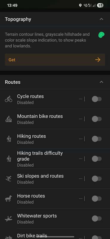 گزینه‌های مسیر OsmAnd