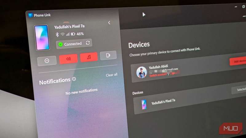 Phone Link باز بر روی لپ‌تاپ ویندوز ۱۱