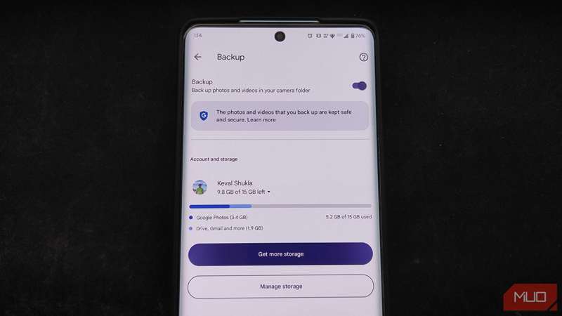 تنظیمات ذخیره‌سازی و پشتیبان‌گیری Google Photos در اندروید.
