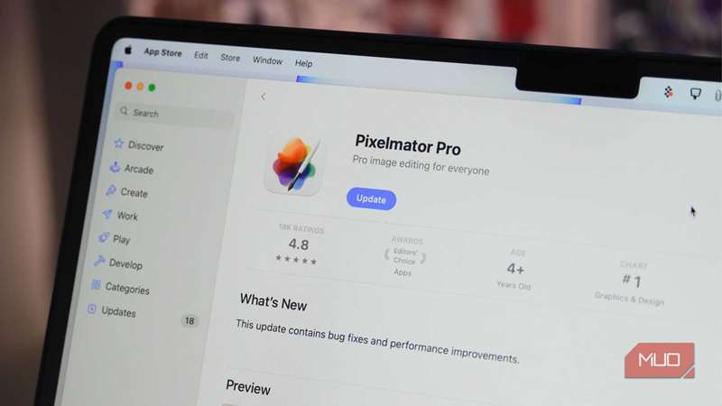 زبانه به‌روزرسانی Pixelmator Pro در فروشگاه برنامه‌های مک