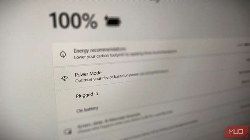 تنظیمات حالت قدرت در تنظیمات ویندوز.