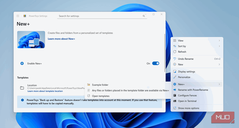 ابزار PowerToys New+ 
