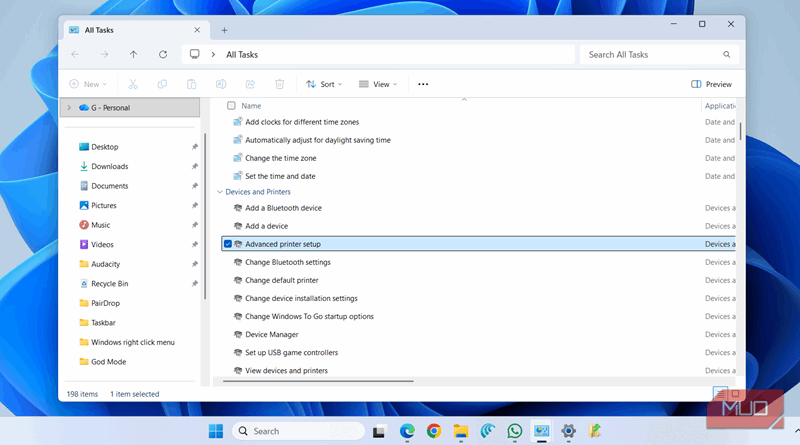 تنظیمات چاپگر در God Mode