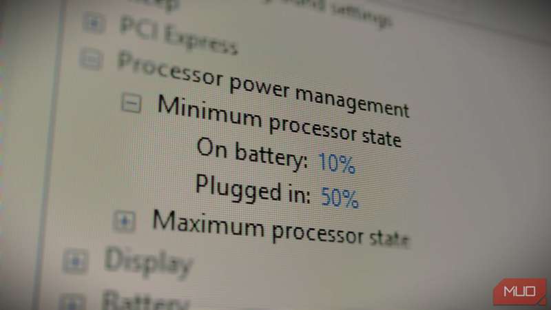 تنظیمات وضعیت پردازنده در برنامهٔ قدرت.