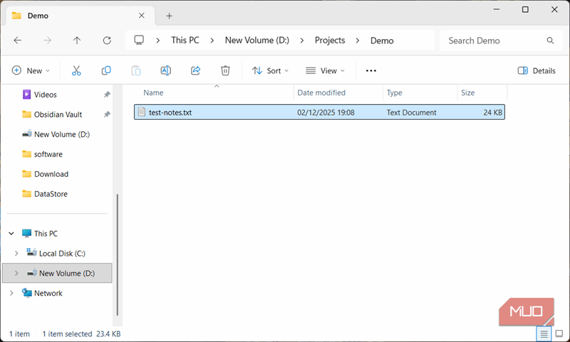 پوشه پروژه‌ها پس از انتقال فایل‌ها به درایو D