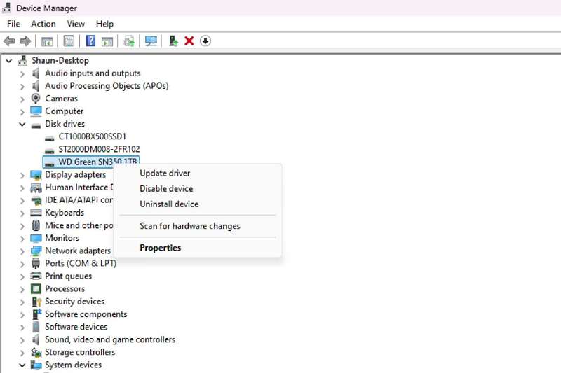 کلیک راست و انتخاب «Properties» داخل Device Manager در ویندوز ۱۱