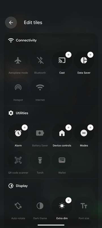 گزینه‌های پنل تنظیمات سریع در اندروید 16