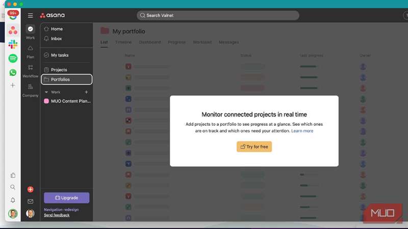 نگاه به یک تابلو Asana در Rambox