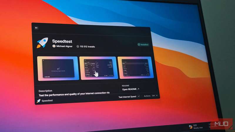 افزونه تست سرعت Raycast باز شده بر روی یک لپ‌تاپ HP