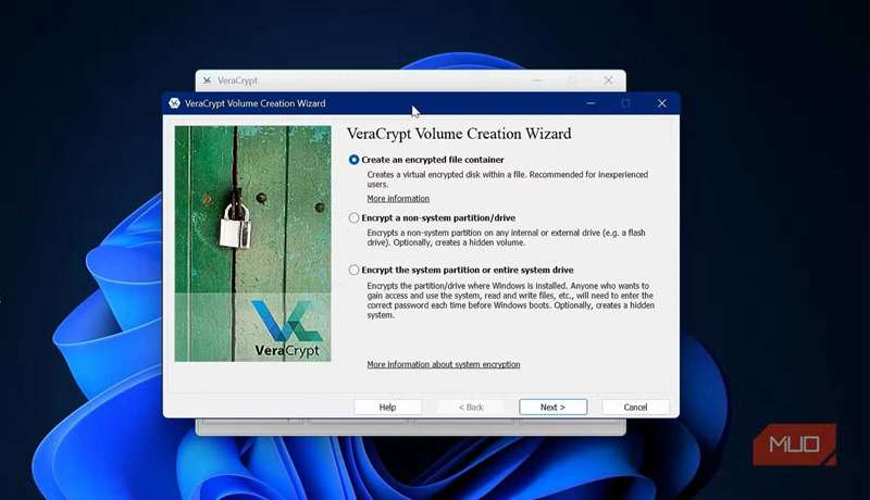 در حال اجرای جادوگر ایجاد حجم VeraCrypt