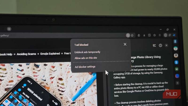 گزینهٔ مسدودکننده تبلیغات مرورگر Samsung Internet