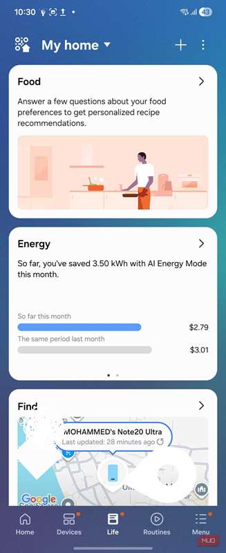 تنظیمات برنامهٔ SmartThings سامسونگ