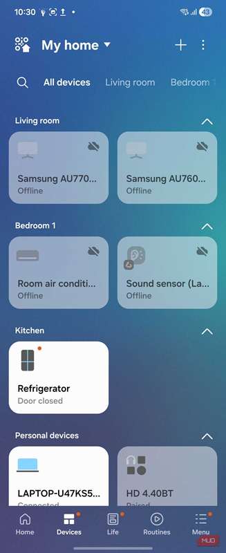 تنظیمات برنامهٔ SmartThings سامسونگ