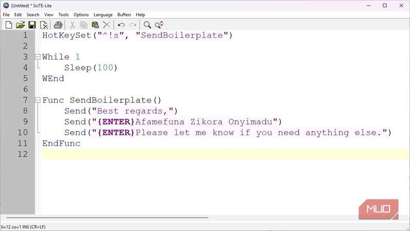 قالب اسکریپت پایه SciTE