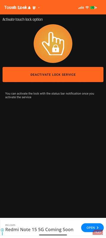 دکمه فعال‌سازی برنامه قفل صفحه
