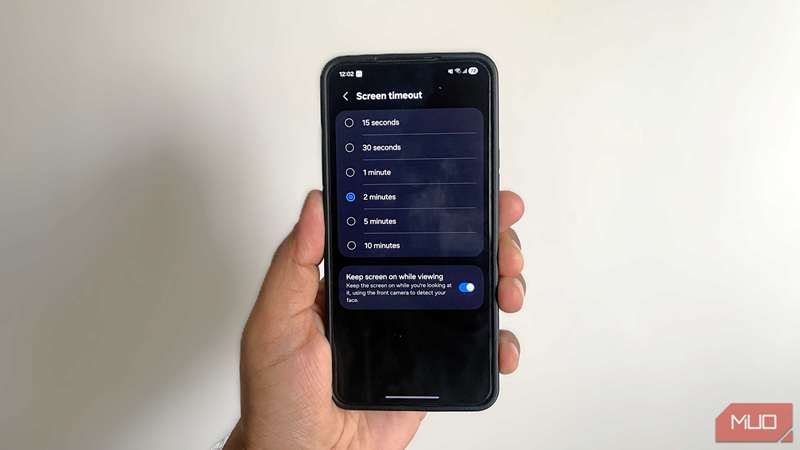 منوی زمان‌انتظار صفحه در تلفن اندروید