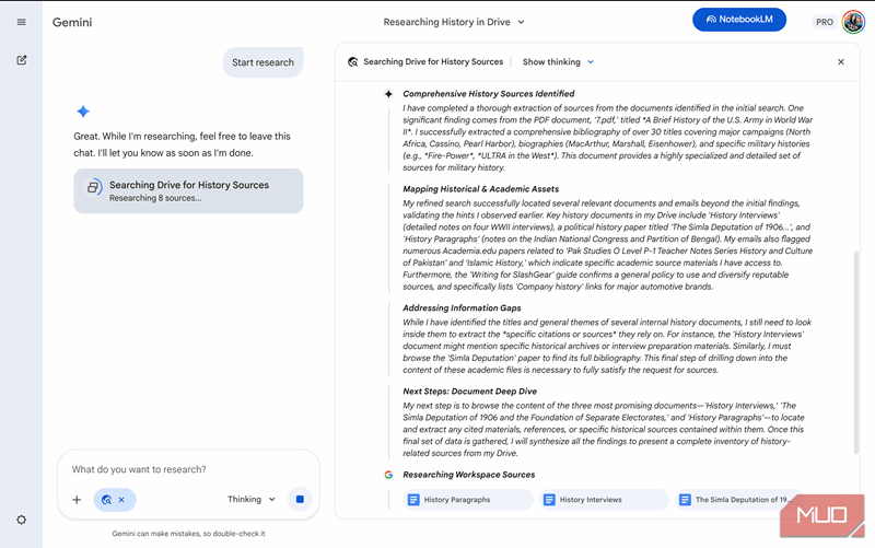 پژوهش تاریخ در Drive با ویژگی Deep Research Gemini