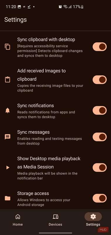 منوی تنظیمات برنامه سِفیره.