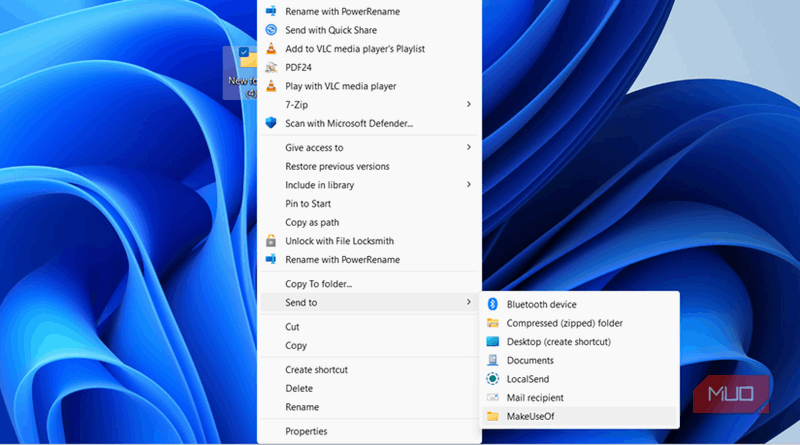 ارسال فایل‌ها به یک پوشه با استفاده از منوی کلیک راست