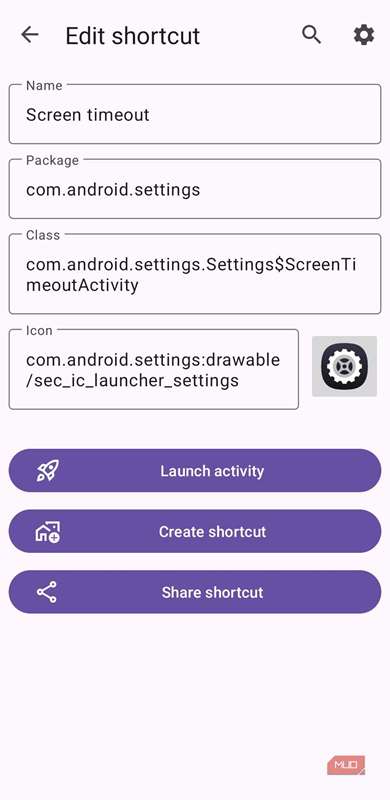 میانبر برنامه Settings در Activity Launcher