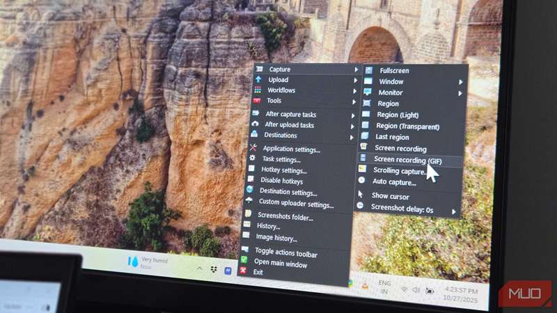 تصویر نزدیک گزینهٔ ضبط صفحه ShareX