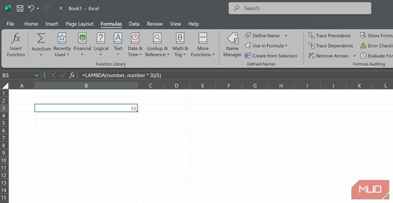 تابع ساده LAMBDA که اعداد را در سه ضرب می‌کند