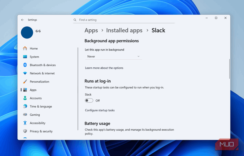مجوز پس‌زمینه برنامه Slack در ویندوز ۱۱