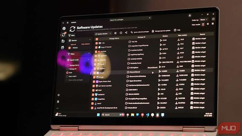 صفحه به‌روزرسانی نرم‌افزار در UniGetUI.