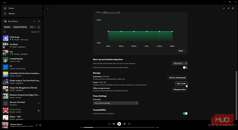 حافظه کش Spotify در رایانه