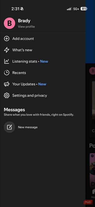 منوی همبرگری Spotify در برنامه iOS
