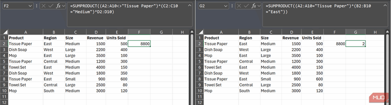 SUMPRODUCT برای انجام محاسبات با معیارهای متعدد در Excel به کار رفته است