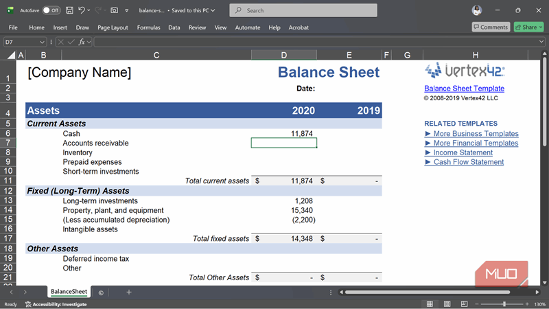 قالب ترازنامه برای اکسل.