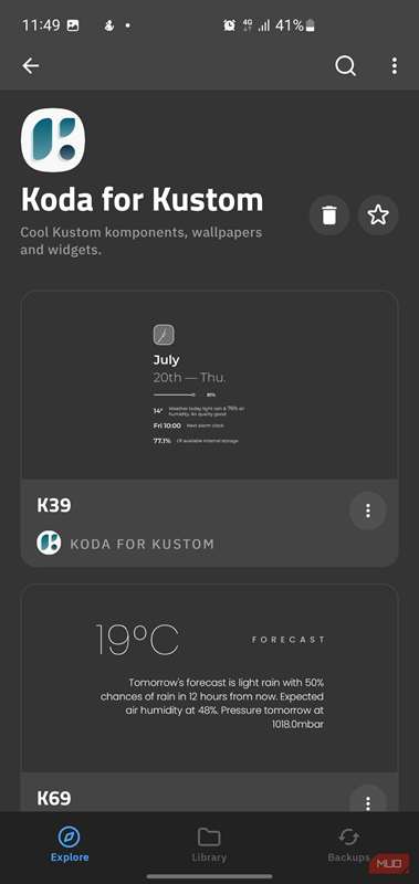 کتابخانه ویجت Koda for Kustom.