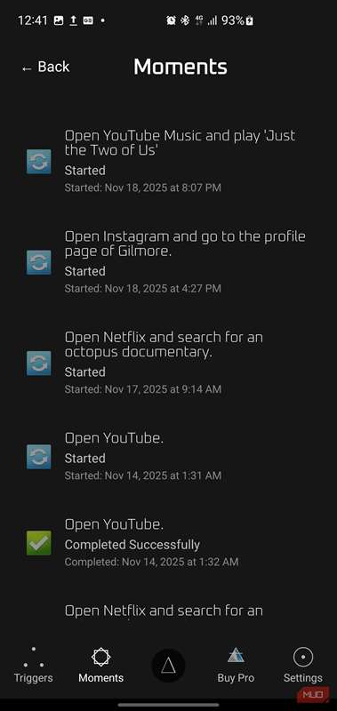 صفحه Moments در برنامه پاندا که گزارشی از اقدامات اخیر را نشان می‌دهد.