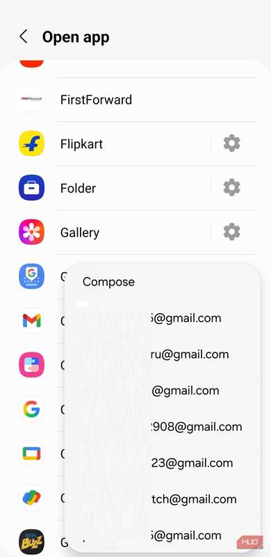 منوی اقدام ضربه سه بار پشت بر روی تلفن سامسونگ