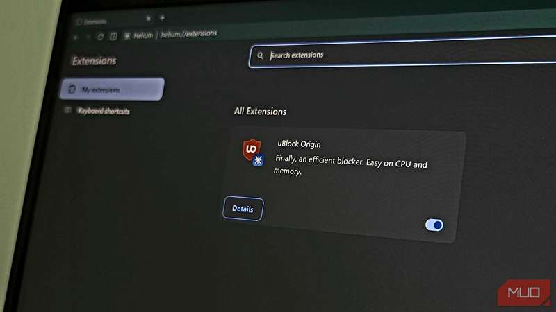افزونه uBlock Origin بر روی مرورگر هلیوم