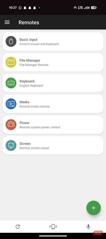 صفحهٔ اصلی Unified Remote.