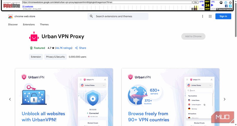 نشان Featured Urban VPN Proxy، مه 2025