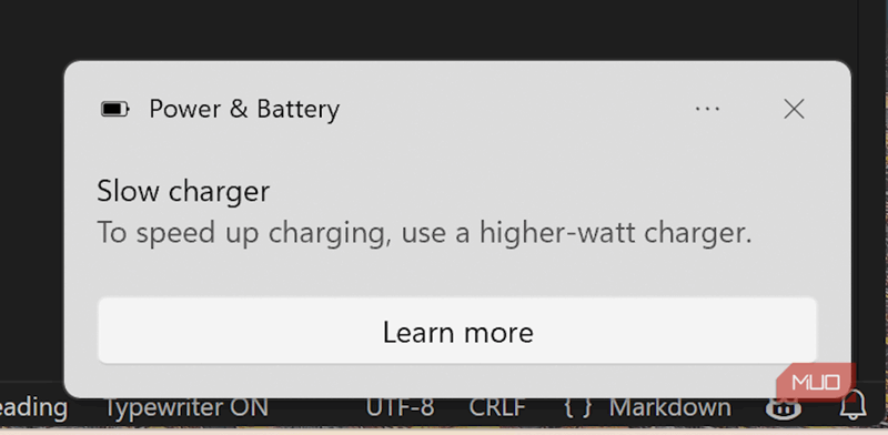 از شارژر با توان بیشتر در ویندوز 11 استفاده کنید.
