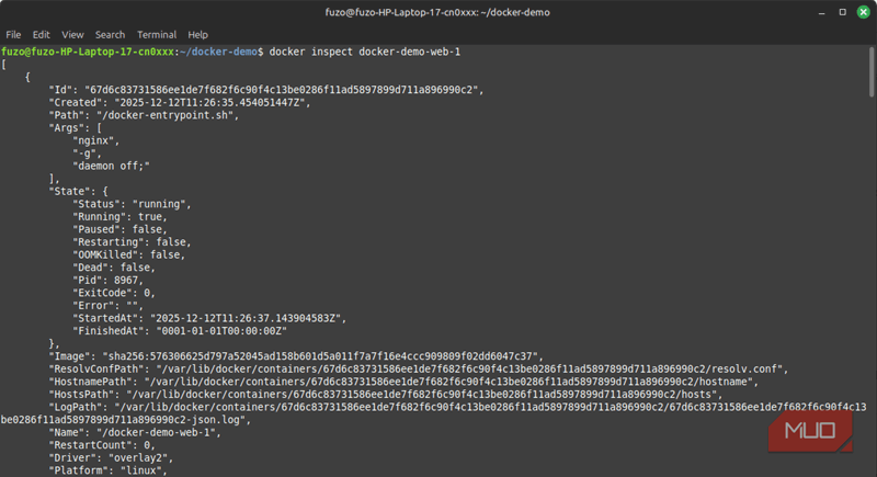 استفاده از فرمان docker inspect