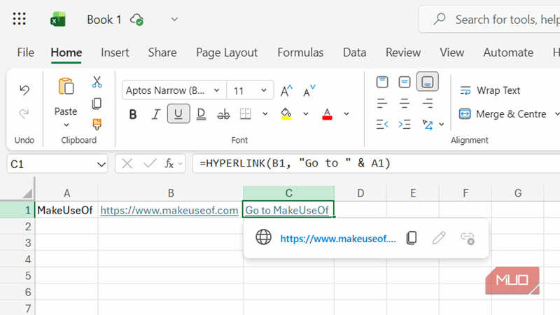 استفاده از تابع HYPERLINK در اکسل