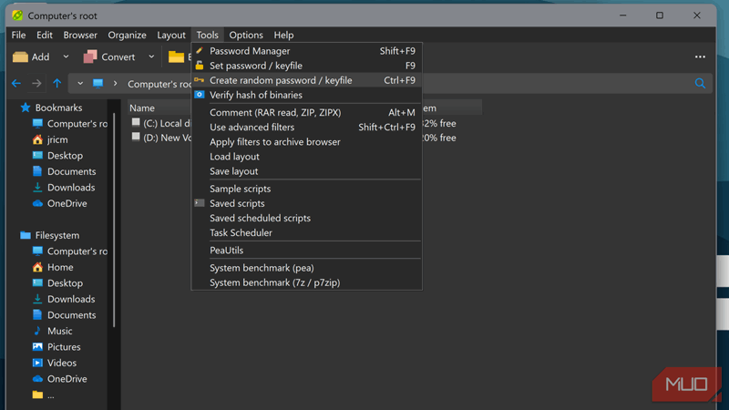 ابزارهای متعدد PeaZip