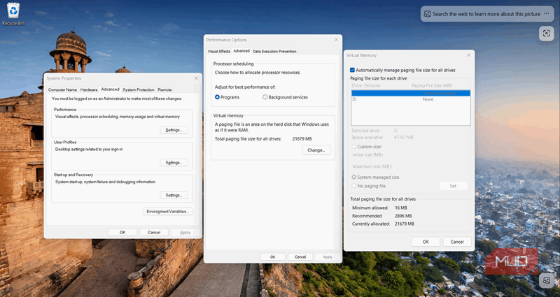 دیالوگ حافظه مجازی که مدیریت خودکار فعال است