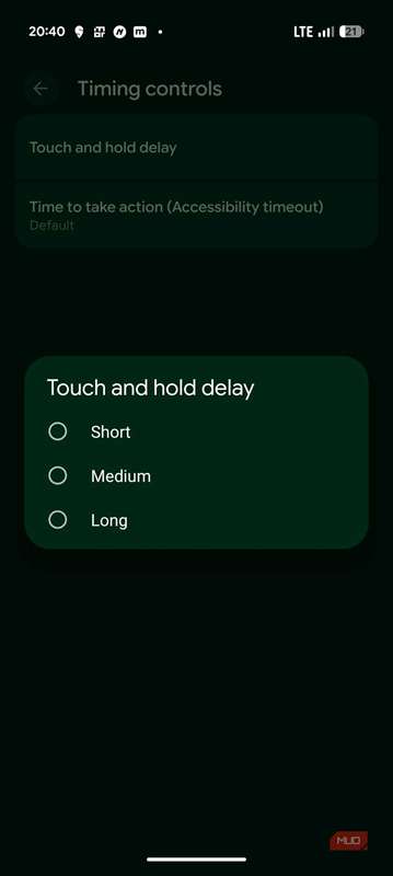 تنظیمات مدت زمان تأخیر لمس و نگه‌داشتن بر روی Google Pixel 10 Pro