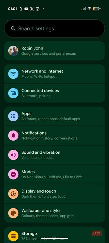 برنامه تنظیمات در گوگل پیکسل ۱۰ پرو