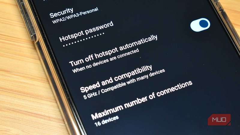 تنظیمات هات‌اسپات وای‌فای روی اندروید.