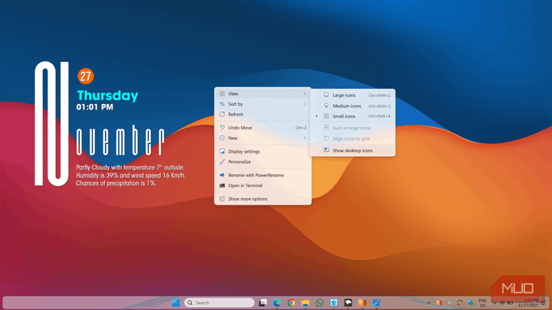دسکتاپ ویندوز 11 بدون آیکون