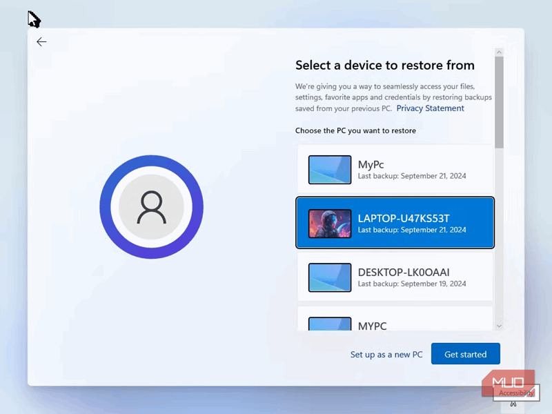 گزینه‌ی بازیابی پشتیبان‌گیری ویندوز هنگام راه‌اندازی ویندوز ۱۱